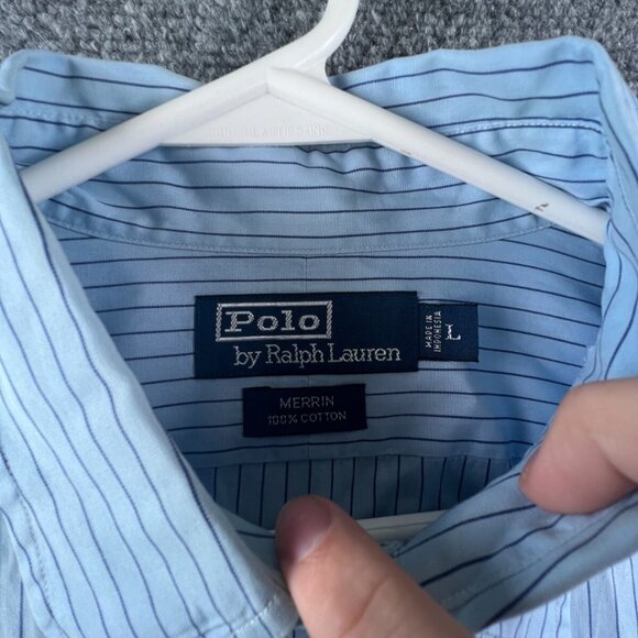 Polo Ralph Lauren MERRIN Men’s Long Sleeve Button Up Shirt Striped Blue Large - Picture 8 of 13